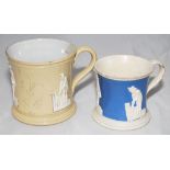 Staffordshire 4" waisted cricket mug with strap handle and beaded rim, with cream background and