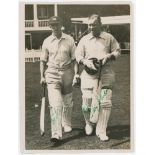M.C.C. v West Indians 1933. Original mono press photograph of Joe Hulme and Patsy Hendren of