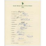 South Africa tour to England 1960. Official autograph sheet fully signed by all sixteen members of
