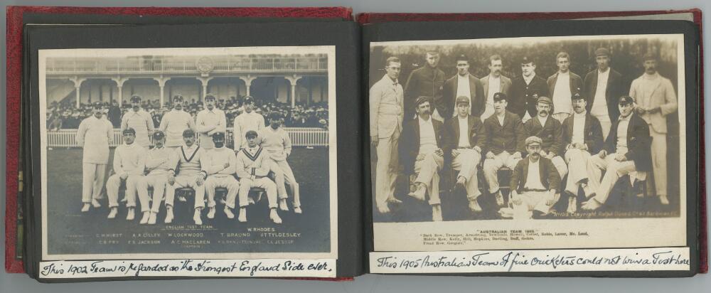 'Cricket Past and Present'. Cricket in England 1860s-1950s. A nicely compiled small red photograph - Image 3 of 3