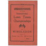 Wimbledon Lawn Tennis Championship 1933. Souvenir four page programme for the Championships for