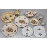 Childs cricket tableware. Good selection of seventeen original pieces of tableware featuring