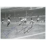 World Cup 1966. Modern mono postcard of Martin Peters scoring for England in the Final against