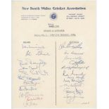 Australia v England 1970/71. Official autograph sheet on New South Wales Cricket Association