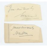 Lord Harris (Kent) and Lord Hawke (Yorkshire). Two ink signatures on pieces, the signature of