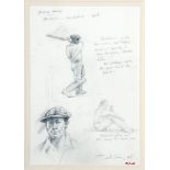 Don Bradman. Lancashire v Australians 1948. Original artwork very nicely drawn in pencil by the