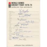 'World Series Cricket Tour 1978-79. Australian Team Autographs'. Rarer official autograph sheet