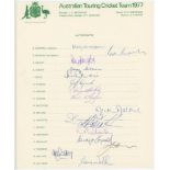 Australia World Cup tour to Canada and United Kingdon 1975. Official autograph sheet fully signed in