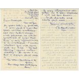 G.D. Martineau. Cricket writer. Four page handwritten letter in ink dated 13th October 1952 from