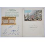 Signed menus 1930s-1990s. White folder comprising nineteen official menus for dinners, tours,