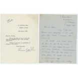 Tom Graveney and Raman Subba Row. Original single page typed letter dated 8th August 1958 nicely