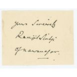 Kumar Shri Ranjitsinhji. Sussex & England. 1895-1920. Excellent full ink signature, 'Yours