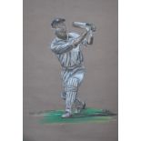 Len Hutton. Yorkshire & England 1934-1955. Original colour pastel drawing of Hutton, full length