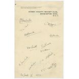 Oxford University C.C. 1932. Page on Surrey C.C.C. letterhead nicely fully signed in black ink by