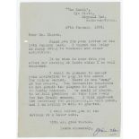 John Thomas Ikin. Lancashire & England 1939-1957. Single page typed letter from Ikin writing from
