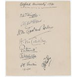 Oxford University C.C. 1930. Page very nicely signed in black ink by nine members of the Oxford