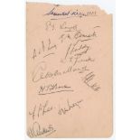 Somerset C.C.C. 1939. Album page nicely signed in ink by eleven Somerset players. Signatures include