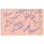 Lancashire C.C.C. 1952. Album page signed in ink by the twelve members of the Lancashire team who