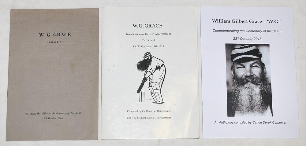 W.G. Grace. A selection of ephemera relating to W.G. anniversaries including 'W.G. Grace 1848-