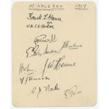 Middlesex C.C.C. 1927. Small album page very nicely signed in black ink by ten Middlesex players.