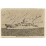 M.C.C. tour of Australia 1954/55. Mono postcard of the Orient Line R.M.S. Orsova which took the team