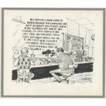 Cricket commentators cartoon 1986. An original pen and ink cartoon by 'Graham' depicting the
