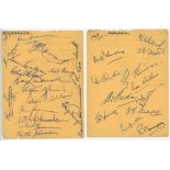 England v Australia 1948. Two album pages of signatures collected at the fourth Ashes Test played at