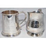 Dennis Brian Close. Yorkshire, Somerset & England 1949-1977. Two one pint silver plated tankards won