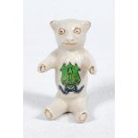 'Hambledon'. Unusual Griffin China teddy bear with colour crest of 'Hambledon, Hants', bats,