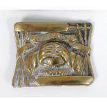 Cricket belt buckle. An unusual attractive Victorian brass buckle with impressed image of a fielders