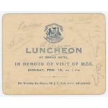 M.C.C. tour to South Africa 1927/28. Official invitation for a 'Luncheon at Grand Hotel' given by
