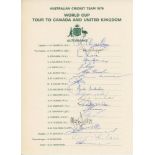 Australia World Cup Tour to Canada and United Kingdom 1975. Official autograph sheet fully signed by