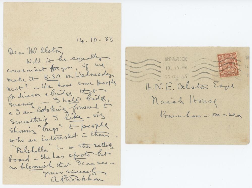 Archdale Palmer Wickham. Oxford University & Somerset 1876-1907. One page handwritten letter on East