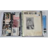 Autographed ephemera 1920s-1990s. White folder comprising a variety of signed items including