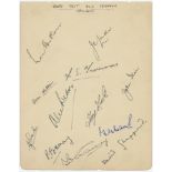 England v India 1952. Large album page nicely signed in ink by the twelve members of the England