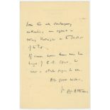 Harry Surtees Altham. Oxford University, Surrey & Hampshire 1909-1923. Two page handwritten letter