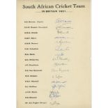 South Africa tour to England 1951. Official autograph sheet nicely signed in ink by all sixteen