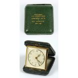 Manchester United v R.S.C. Anderlecht 1956. Green cased 'Europa' travel clock with gilt lettering to