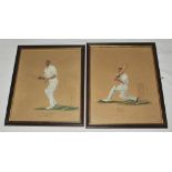 Surrey cricketers 1922/24. Four original watercolour paintings of four Surrey cricketers, Alfred