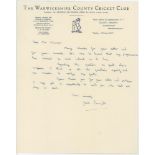 John David 'Jack' Bannister. Warwickshire 1950-1968. Single page handwritten letter on