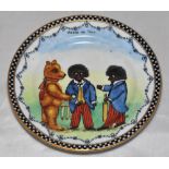 Cricket Plate. A hand painted china plate by Joan Allen featuring two golliwogs and a teddy bear