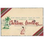 West Indies tour of Australia 1960/61. Official 'Christmas Greetings' postcard, signed in ink by