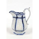 Cricket jug. A white mid 19th century Staffordshire salt-glaze jug, the hexagonal bulbous body