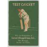 Australia to England 1926. 'Test Cricket'. Small 48pp booklet issued by brewers Samuel Allsopp &