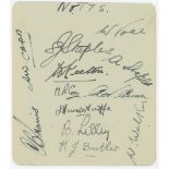 Nottinghamshire C.C.C. c1933/34. Album page nicely signed in black ink by twelve Nottinghamshire