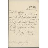 Richard Webster, 1st Viscount Alverstone. President of Surrey C.C.C. One page handwritten letter