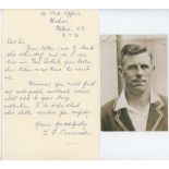 Leslie Fletcher Townsend. Derbyshire, Auckland & England 1922-1939. Single page handwritten letter