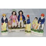 Staffordshire replica cricket figures. Selection including 'Tennis & Cricket', 'The Boy Batsman', '