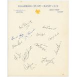 Glamorgan C.C.C. 1965. Official autograph sheet signed by thirteen members of the team. Signatures