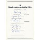 Middlesex C.C.C. 1990-2006. Ten official and unofficial autograph sheets of Middlesex teams for